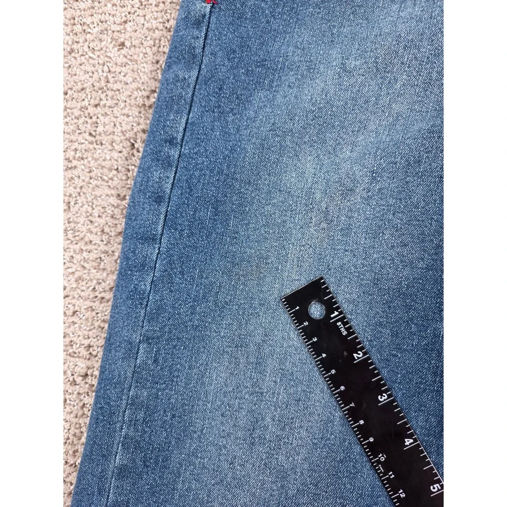 True Religion Ricky Relaxed Straight Jeans Mens 36x29 Blue Denim Red Stitching